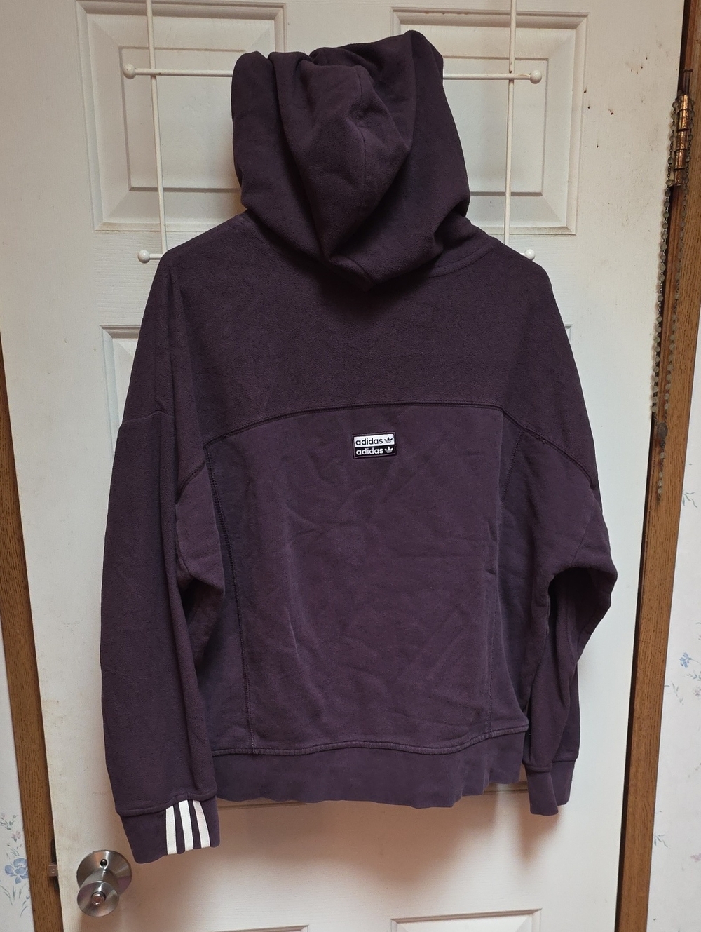 Adidas Deep Purple Pullover Hoodie with Three-Stripe Cuff